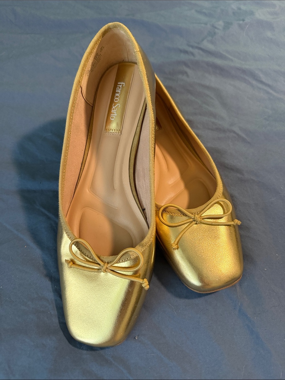 Franco Sarto Metallic Gold Square-Toe Ballet Flats